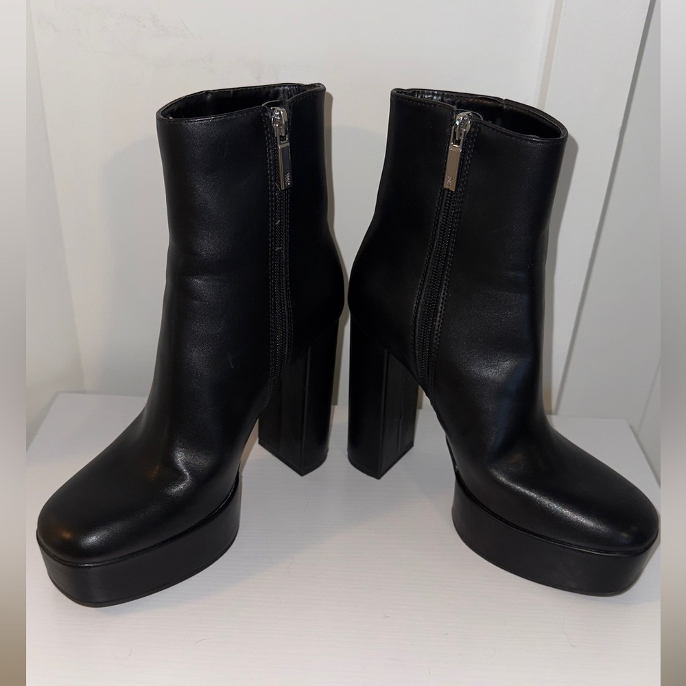 Zara Black Platform Block Heel Ankle Boots - Picture 3 of 10